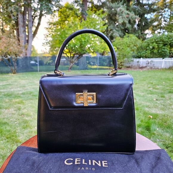 RARE Vintage CELINE Convertible Turnlock Top Handle Bag Leather Medium